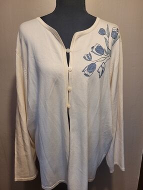 Vintage Pendleton Sweater Womens 3X Plus Beige Silk Cardigan Knit Floral Rose